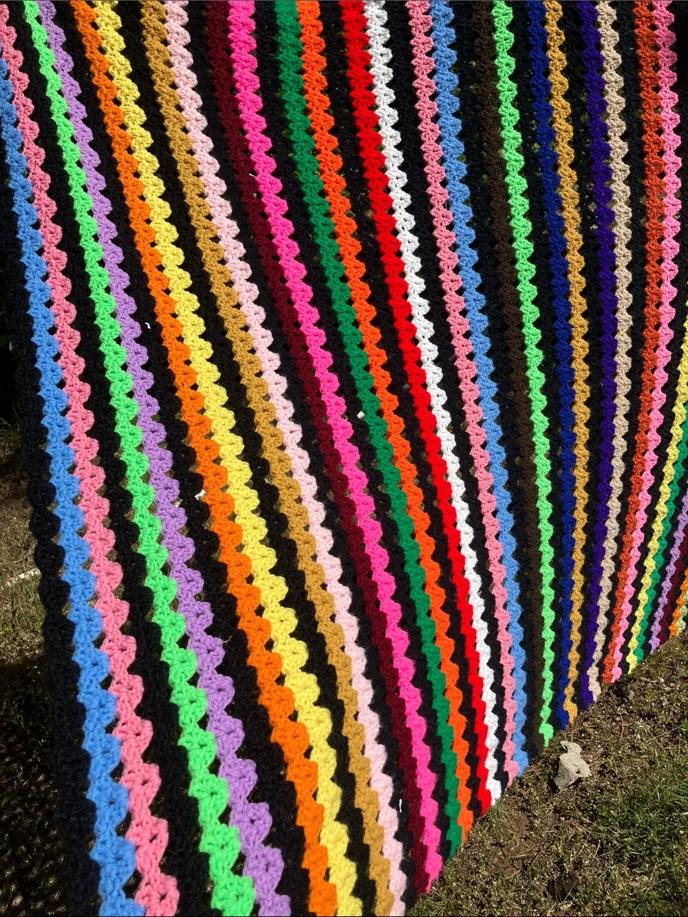 Crocheted vintage maximalist multi color wool & acrylic afghan 4 x 5